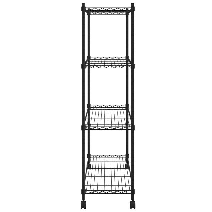 Scaffale portaoggetti per carichi pesanti robusto officina garage attrezzi 4 livelli e ruote 90 x 35 x 137 cm nero 200 kg 02_0000696
