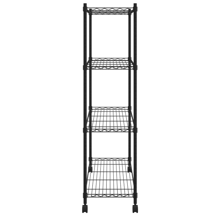 Scaffale a 4 Livelli con Ruote 90x35x142 cm Nero 200 kg