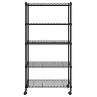 Scaffale a 5 Livelli con Ruote 75x35x155 cm Nero 250 kg
