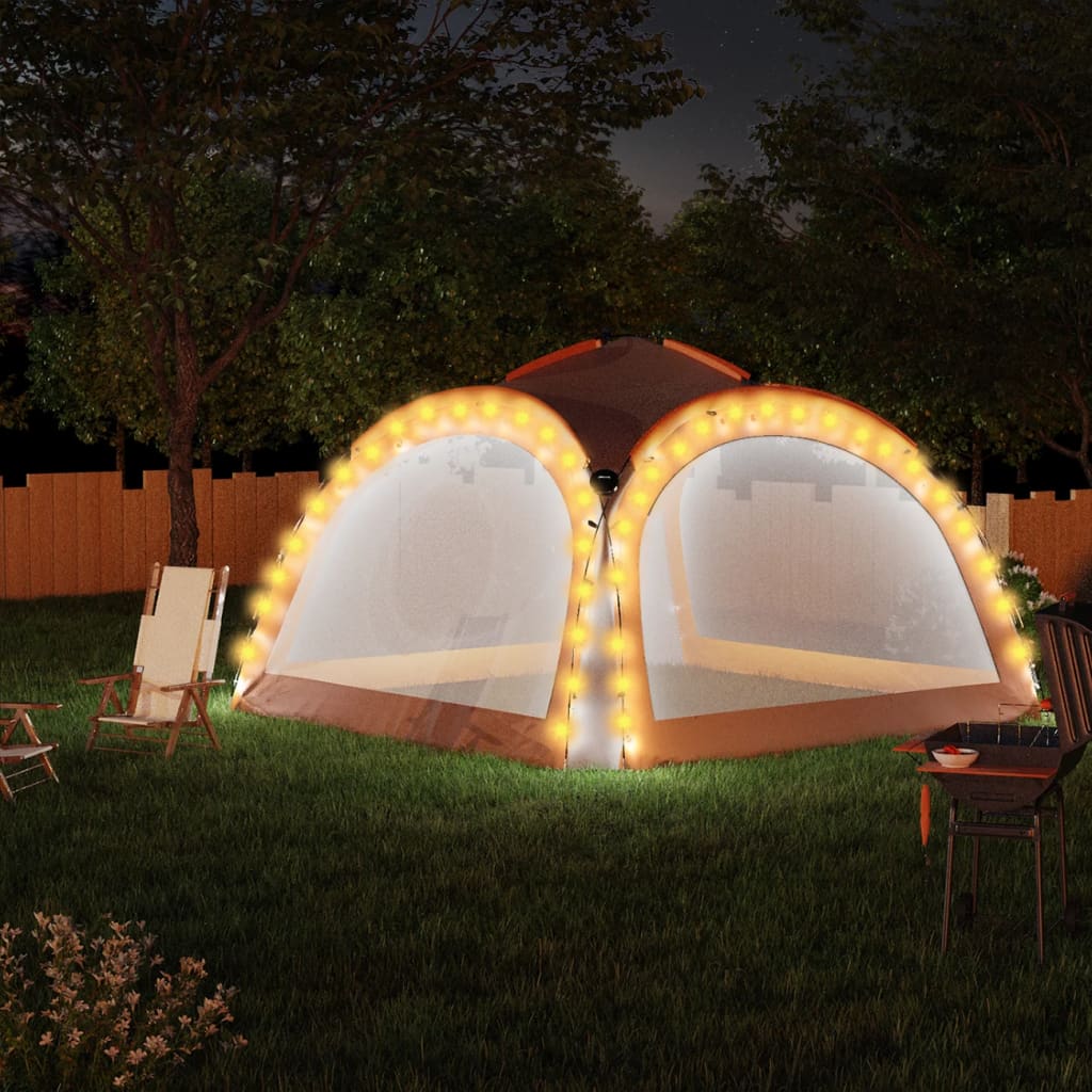 Tenda Feste con LED e 4 Pareti 3,6x3,6x2,3 m Grigio e Arancione 93077