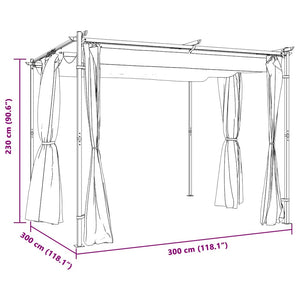 Gazebo con Tende 3x3 cm Grigio Talpa in Acciaio 313897