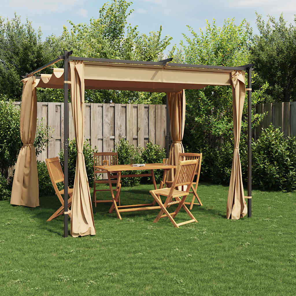 Gazebo con Tende 3x3 cm Grigio Talpa in Acciaio 313897