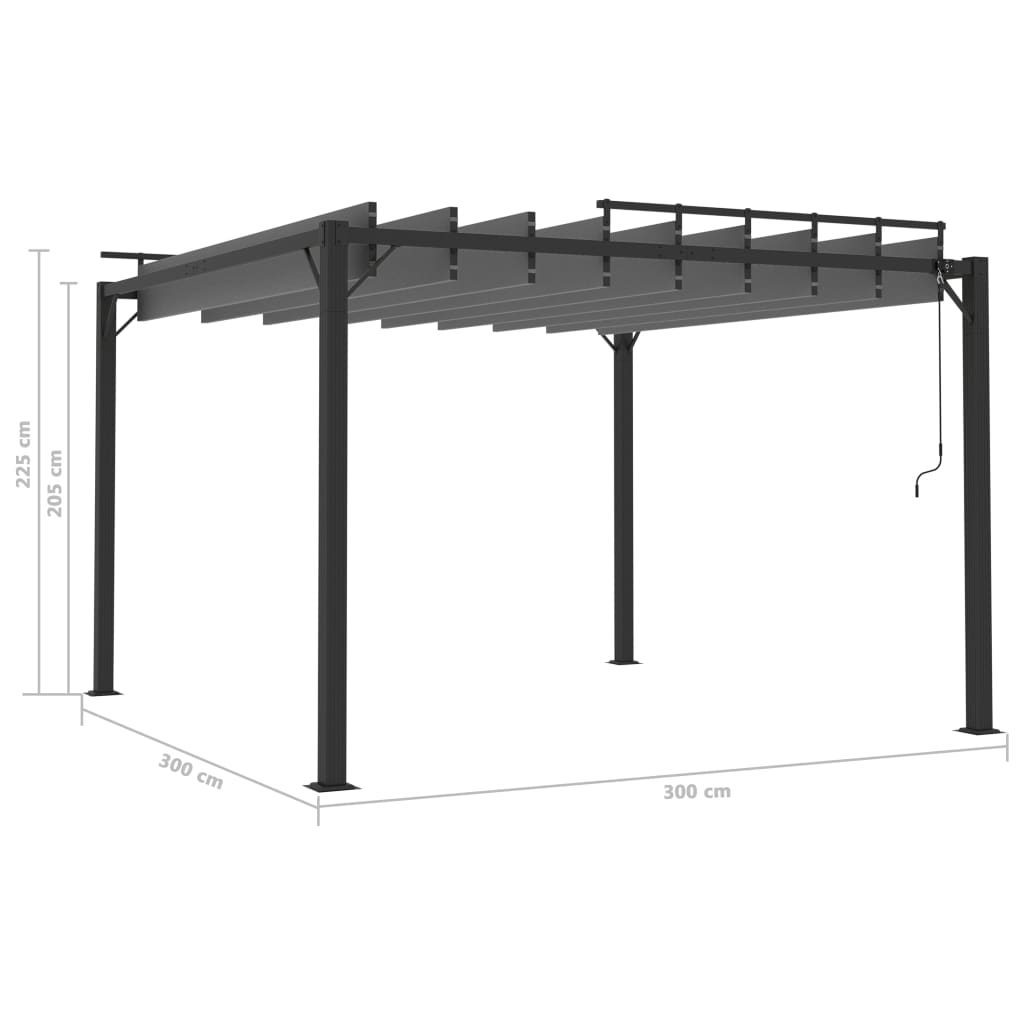 Gazebo con Tetto a Lamelle 3x3 m in Tessuto Antracite/Alluminio 313926