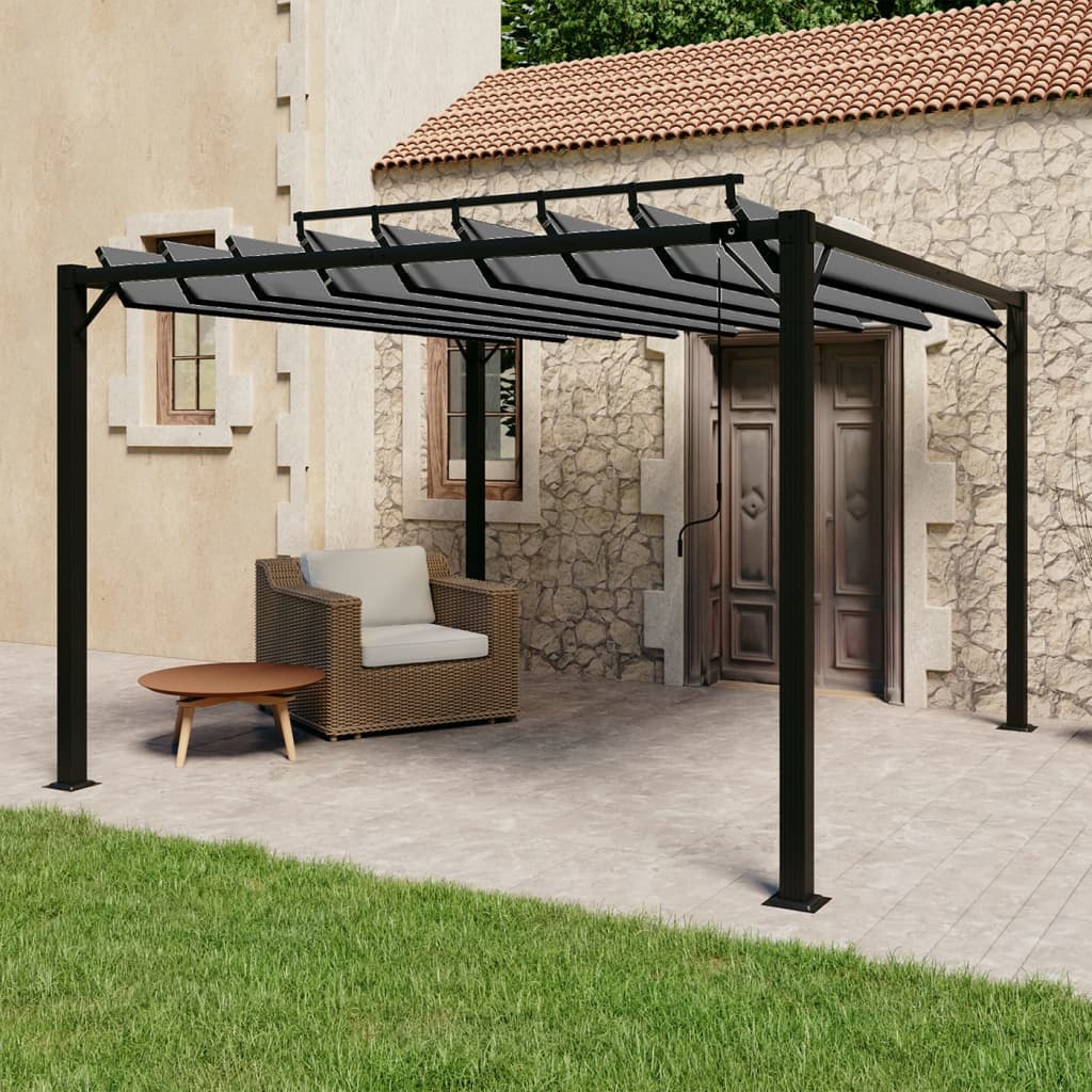 Gazebo con Tetto a Lamelle 3x3 m in Tessuto Antracite/Alluminio 313926
