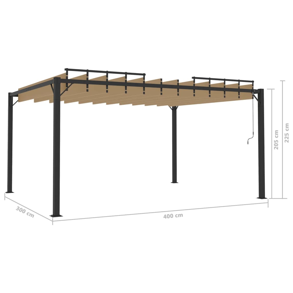 Gazebo con Tetto a Lamelle 3x4 m in Tessuto Tortora e Alluminio 313928