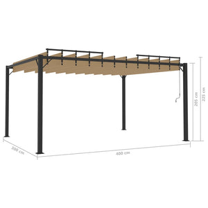 Gazebo con Tetto a Lamelle 3x4 m in Tessuto Tortora e Alluminio 313928