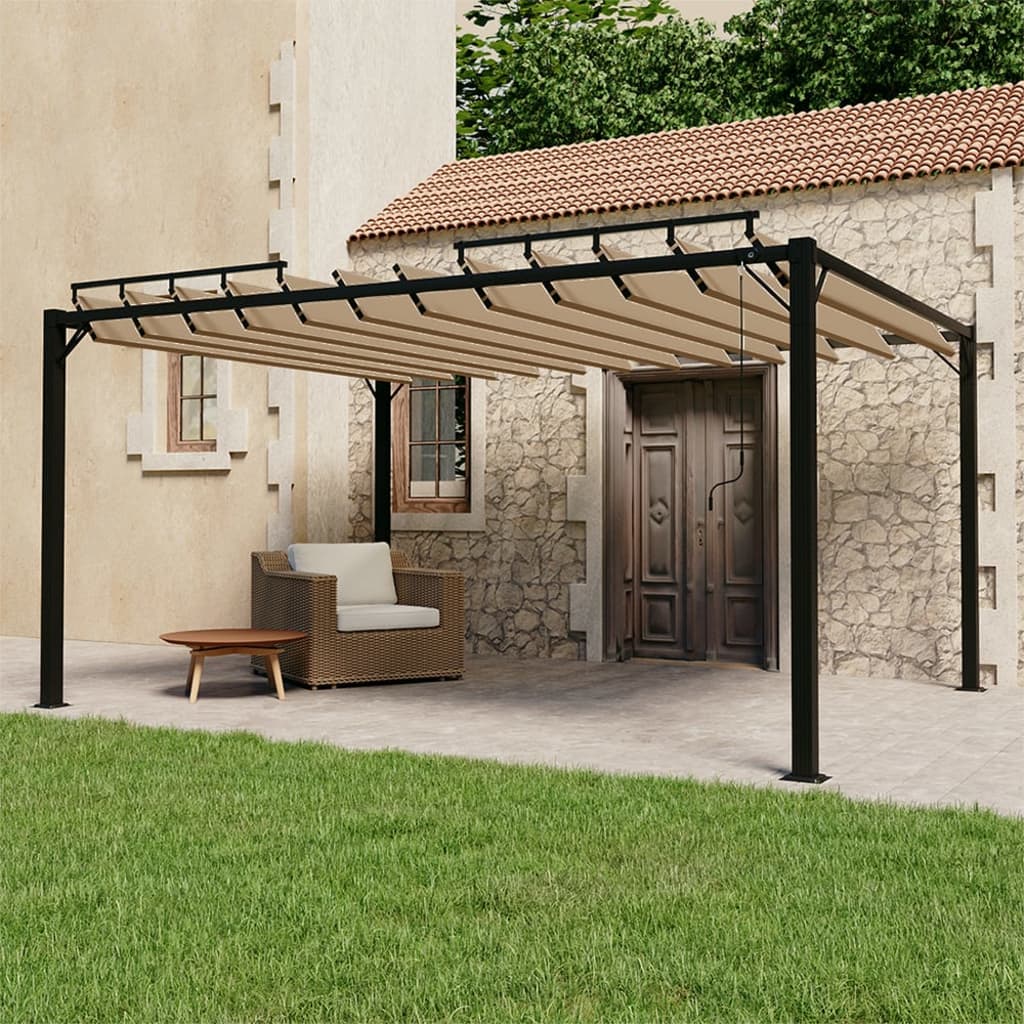 Gazebo con Tetto a Lamelle 3x4 m in Tessuto Tortora e Alluminio 313928