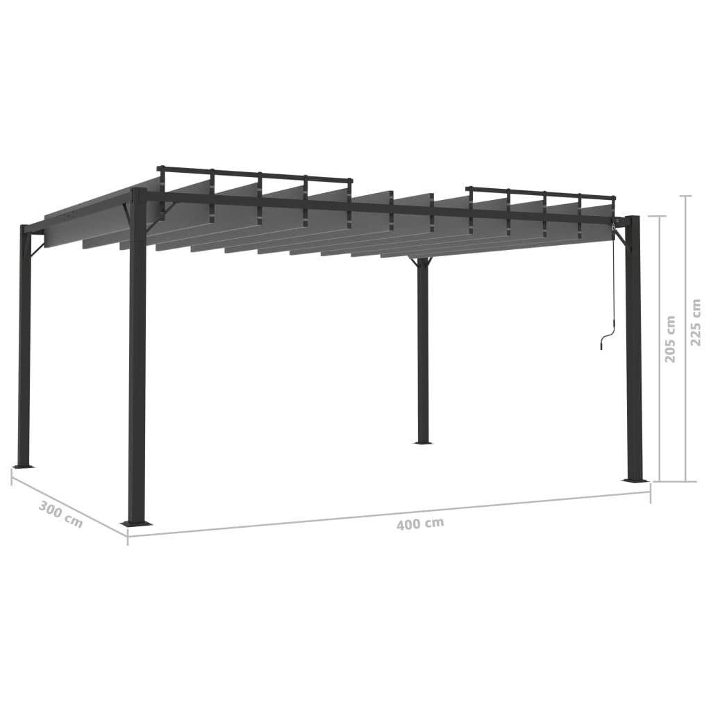 Gazebo con Tetto a Lamelle 3x4 m in Tessuto Antracite/Alluminio 313929