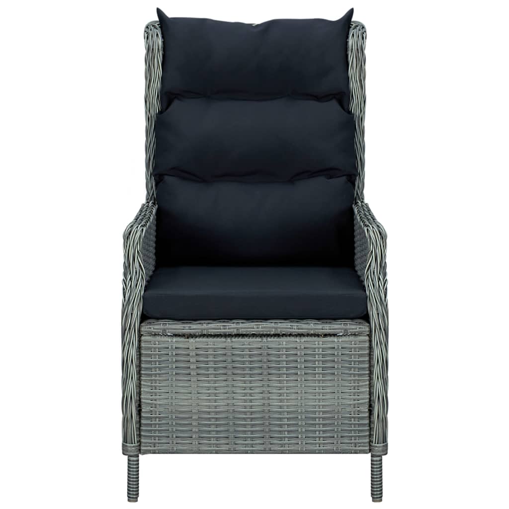 Sedia Giardino Reclinabile Cuscini in Polyrattan Grigio Chiaro