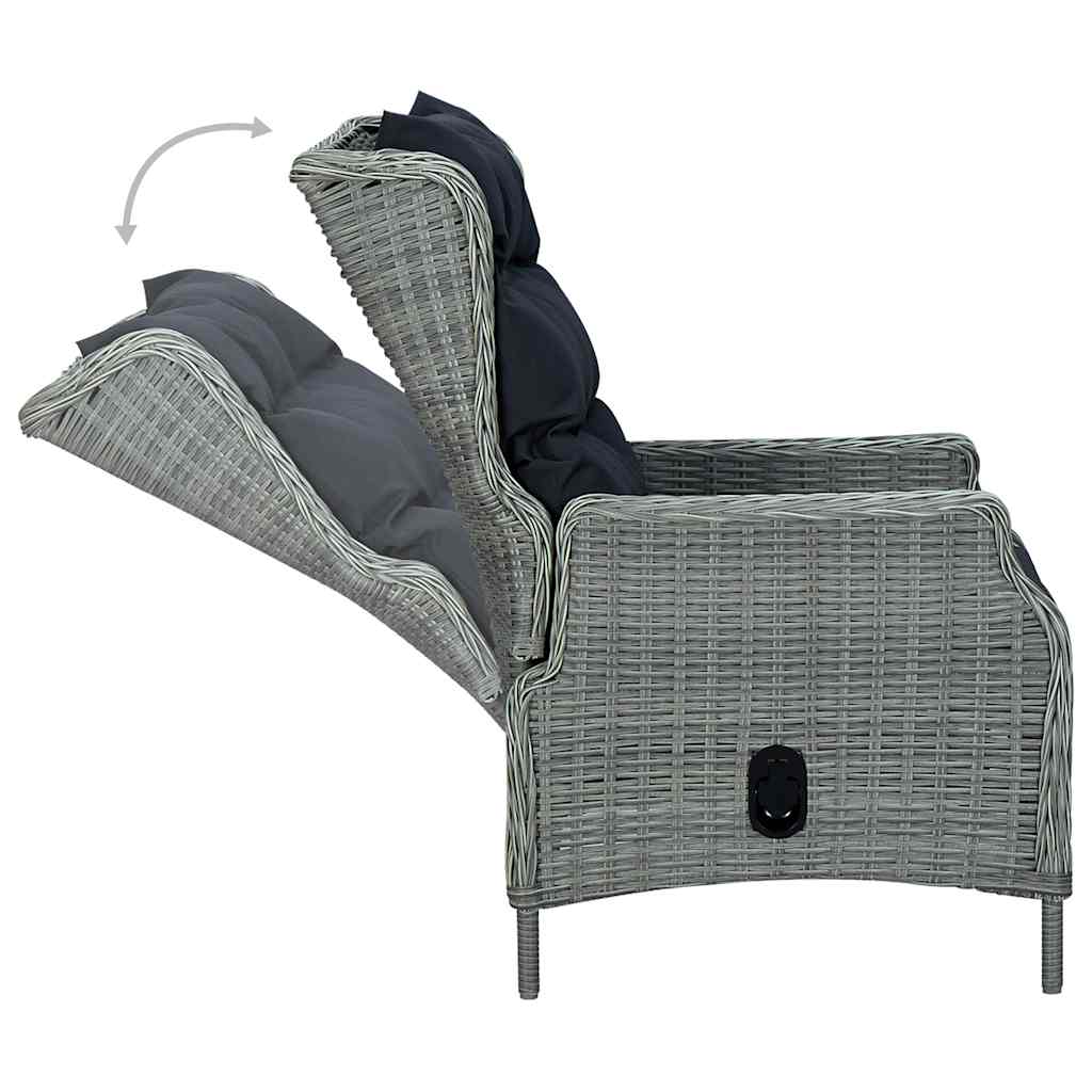 Sedia Giardino Reclinabile Cuscini in Polyrattan Grigio Chiaro 313301