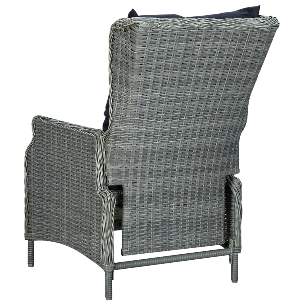 Sedia Giardino Reclinabile Cuscini in Polyrattan Grigio Chiaro 313301