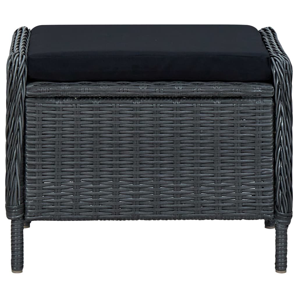 Sedia da Giardino Reclinabile con Pouf Polyrattan Grigio Scuro cod mxl 12885