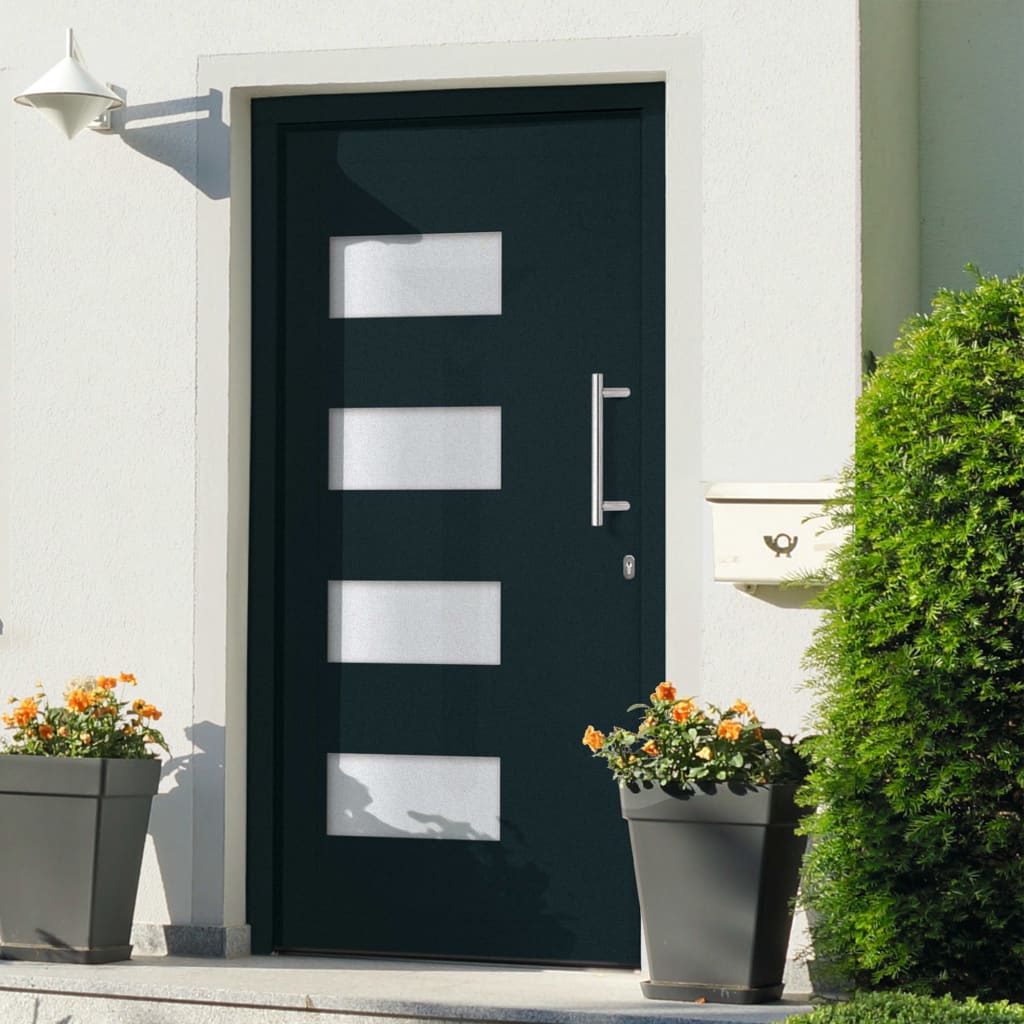 Porta d'Ingresso in Alluminio e PVC Antracite 110x210 cm 3056826