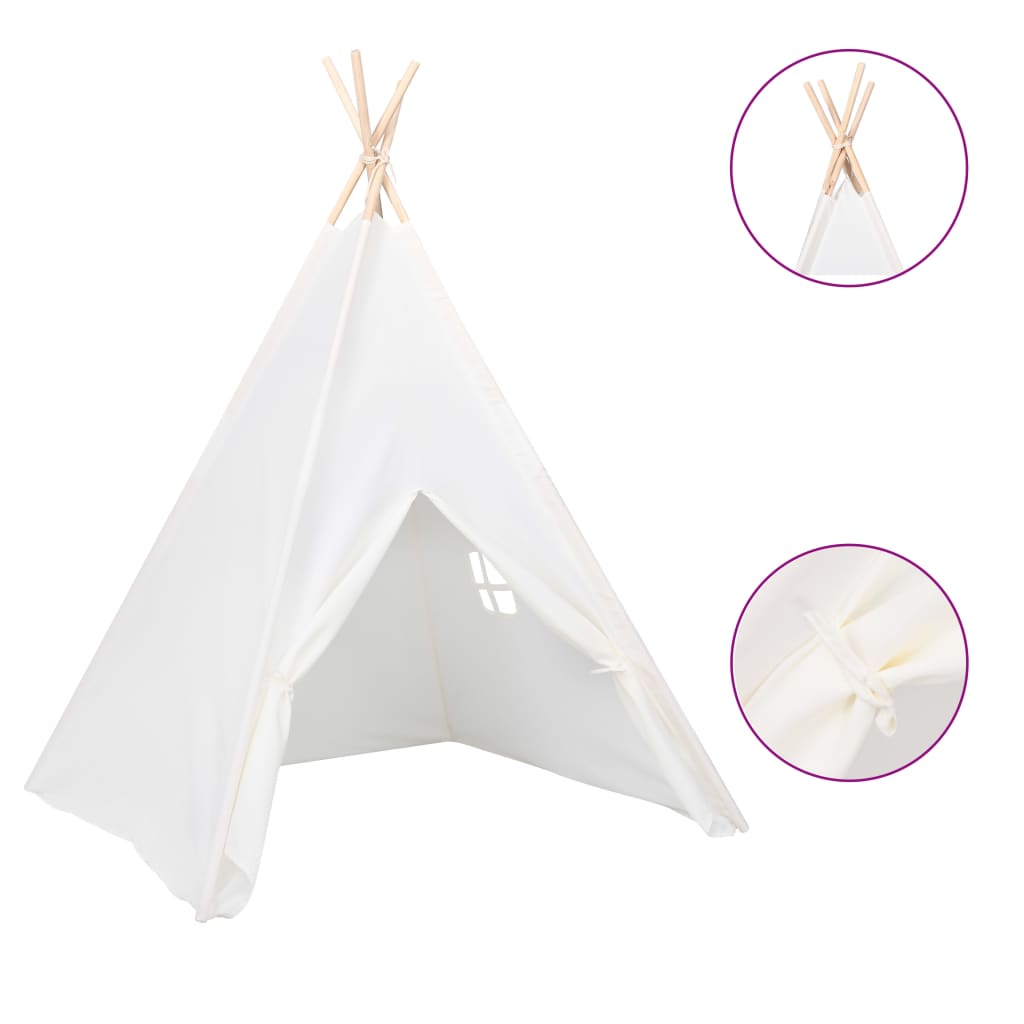 Tenda teepee per bambini con borsa in pelle pesca 120 x 120 x 150 cm bianca 02_0005205