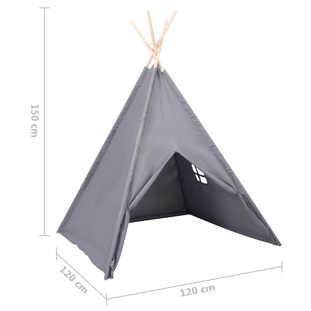 vidaXL Tenda Tipi Bambini con Borsa Grigio Microfibra 120x120x150cm