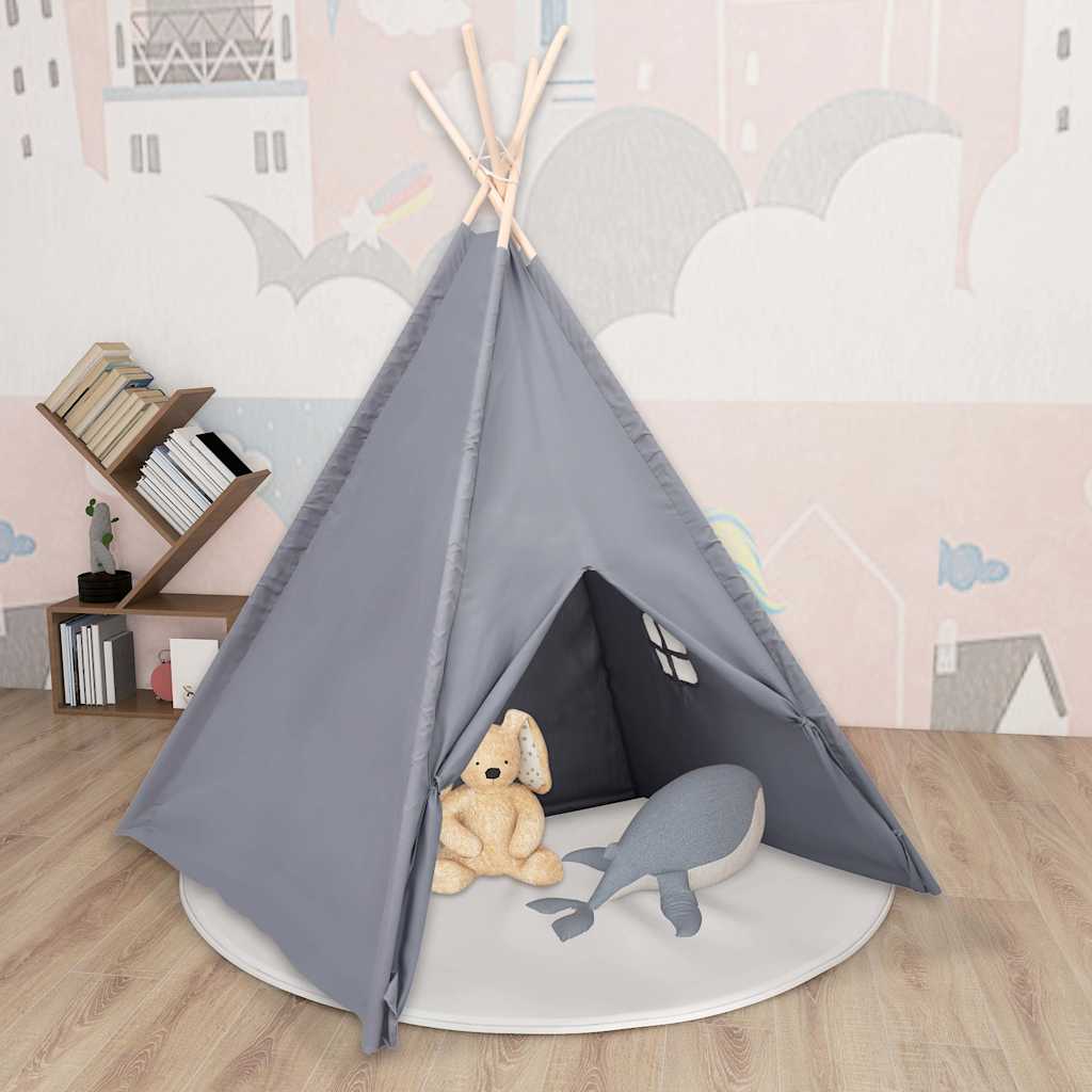 vidaXL Tenda Tipi Bambini con Borsa Grigio Microfibra 120x120x150cm