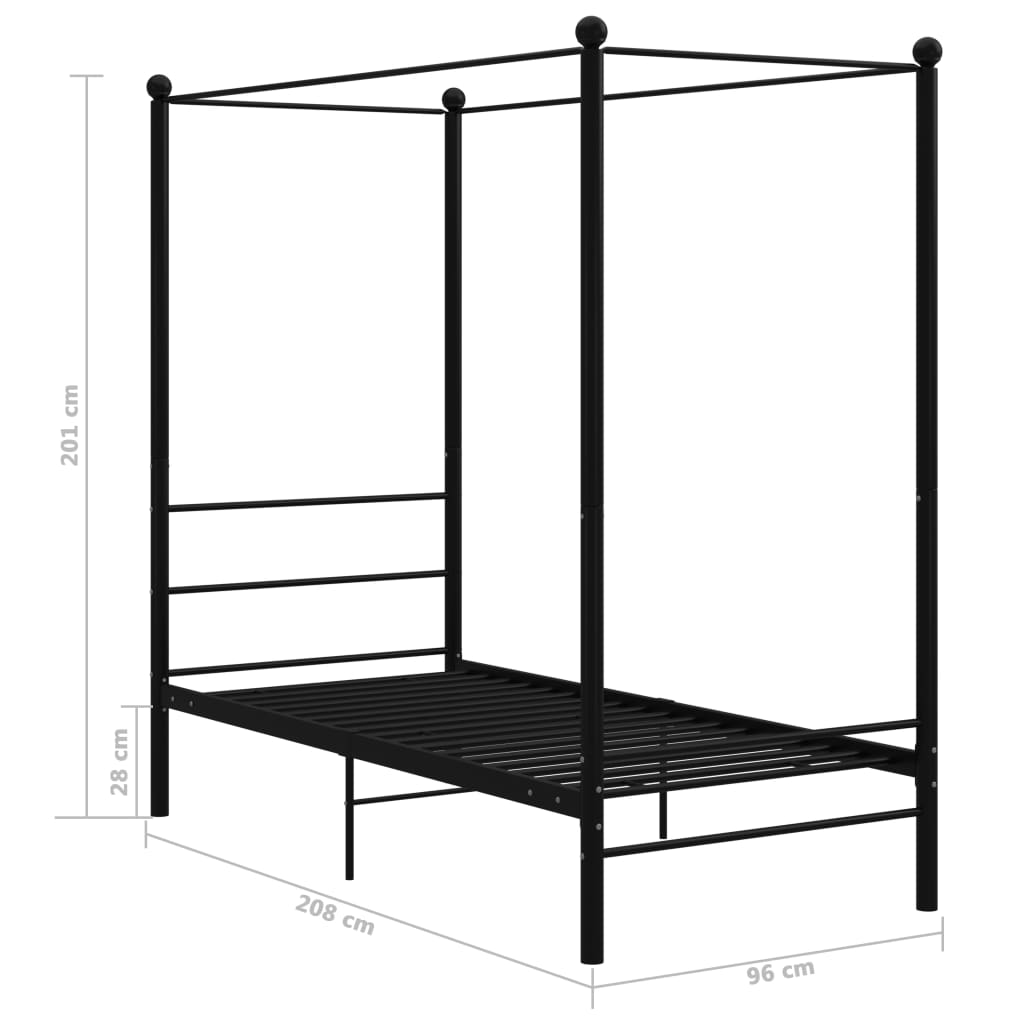 Letto a Baldacchino Nero in Metallo 90x200 cm 325051