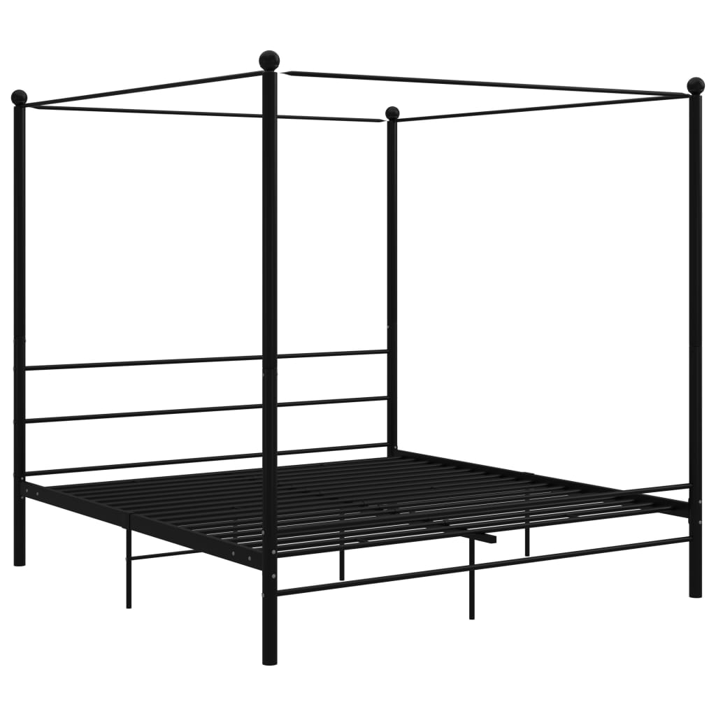 Letto a Baldacchino Nero in Metallo 180x200 cm 325066