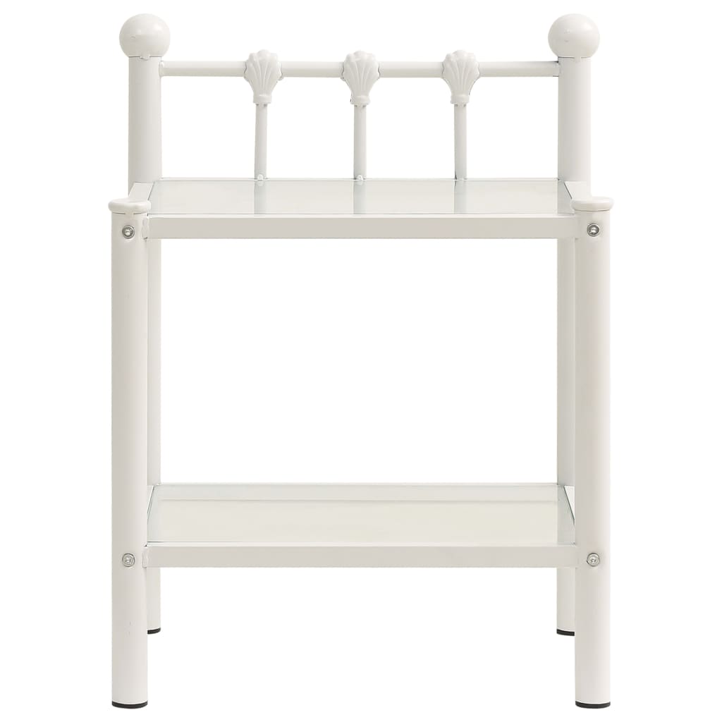 Comodino Bianco e Trasparente 45x34,5x60,5 cm Metallo e Vetro 325074