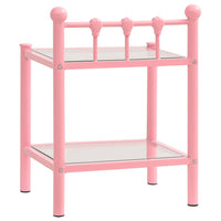 Comodini 2 pz Rosa e Trasparente in Metallo e Vetro