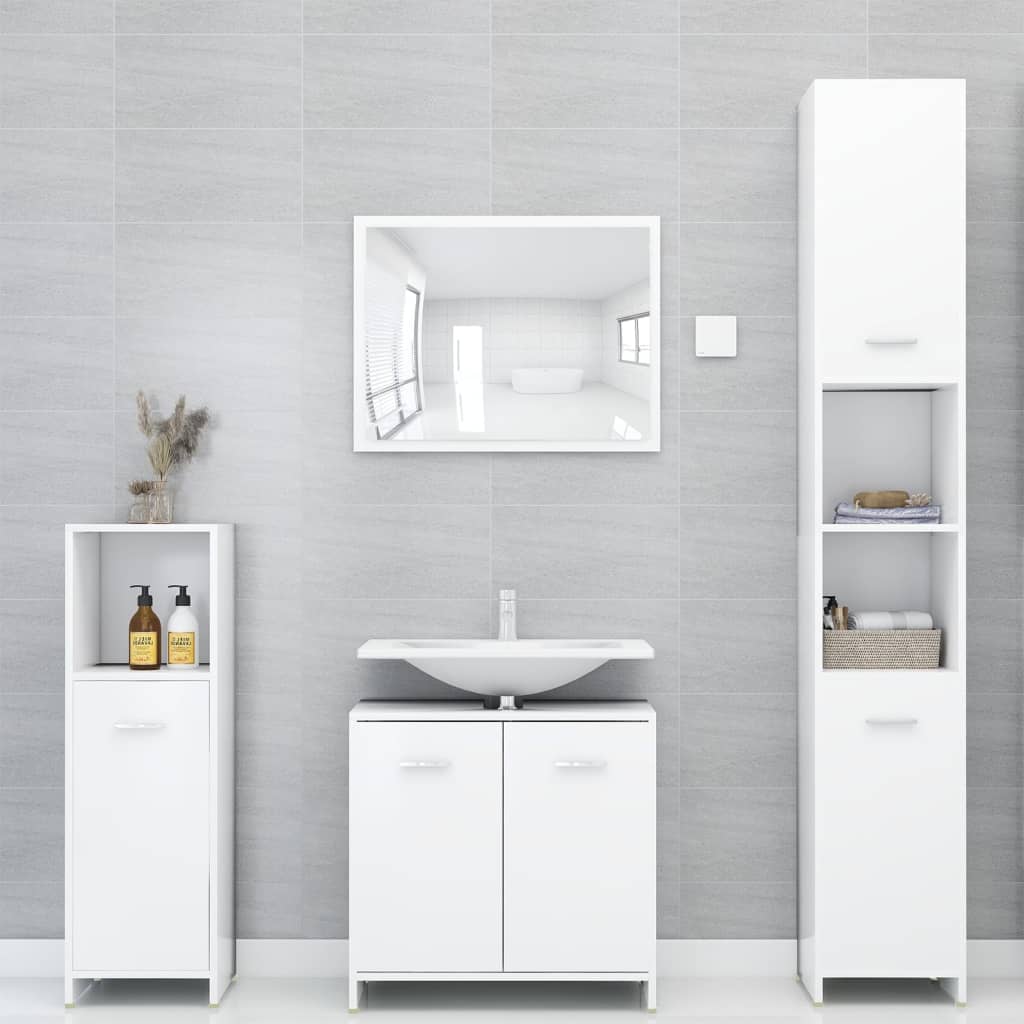 Set Mobili da Bagno 4 pz Bianco in Legno Multistrato 3056880