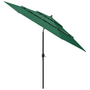 Ombrellone a 3 Livelli con Palo in Alluminio Verde 3 m 313869