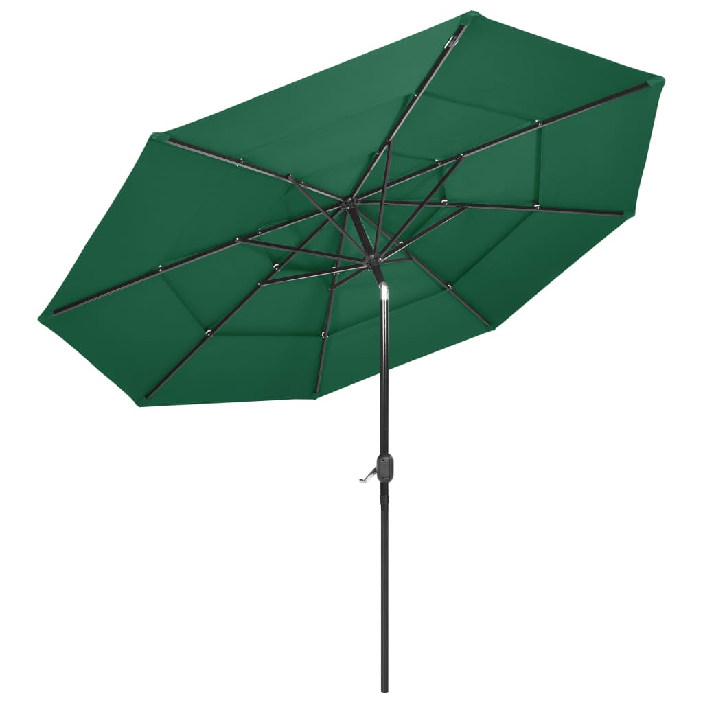 Ombrellone a 3 Livelli con Palo in Alluminio Verde 3 m 313869