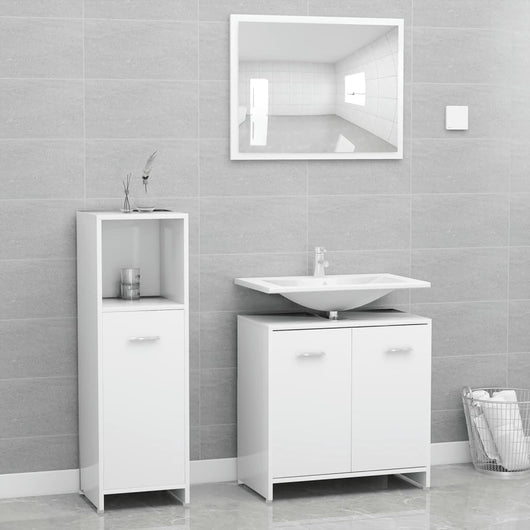 Set Mobili da Bagno 4 pz Bianco in Legno Multistrato 3056907