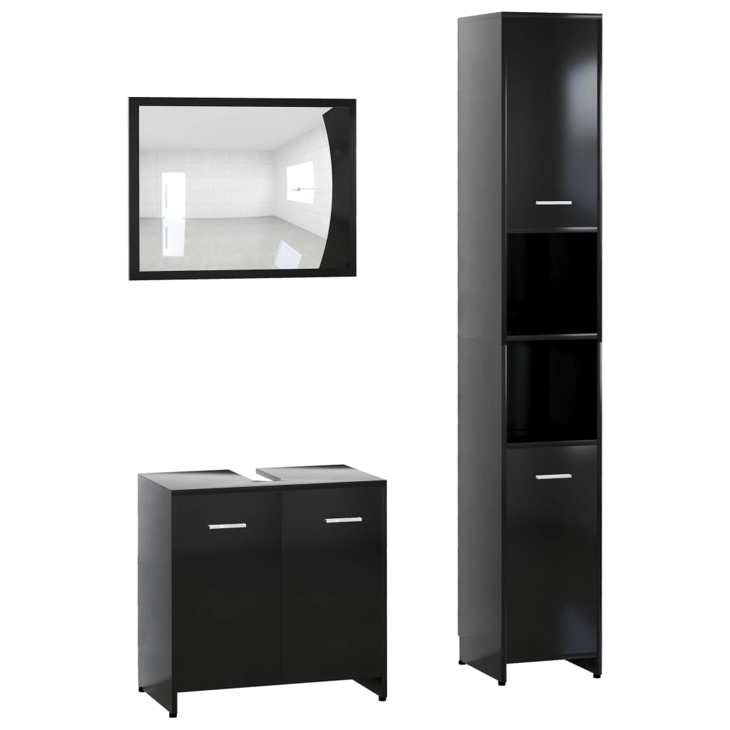 Set Mobili da Bagno 3 pz Nero in Truciolato 3056917