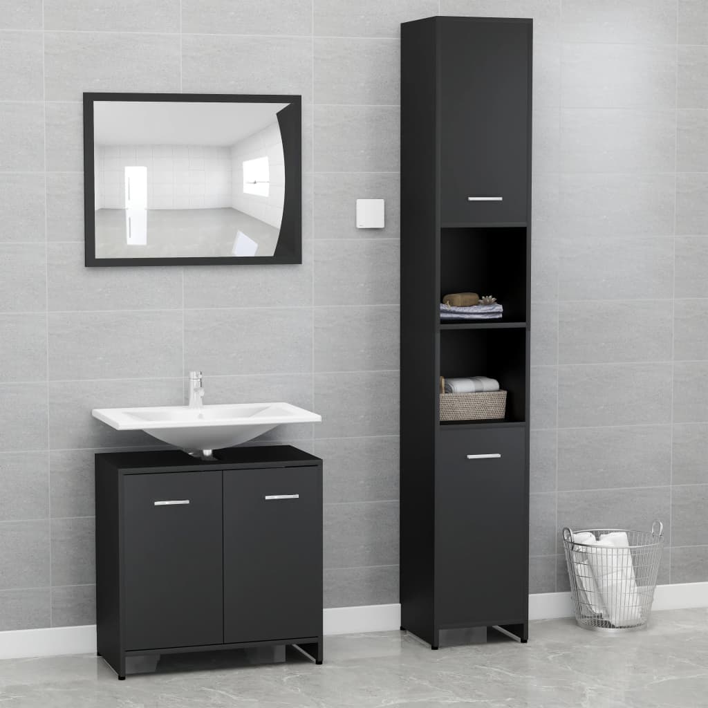 Set Mobili da Bagno 3 pz Nero in Truciolato 3056917