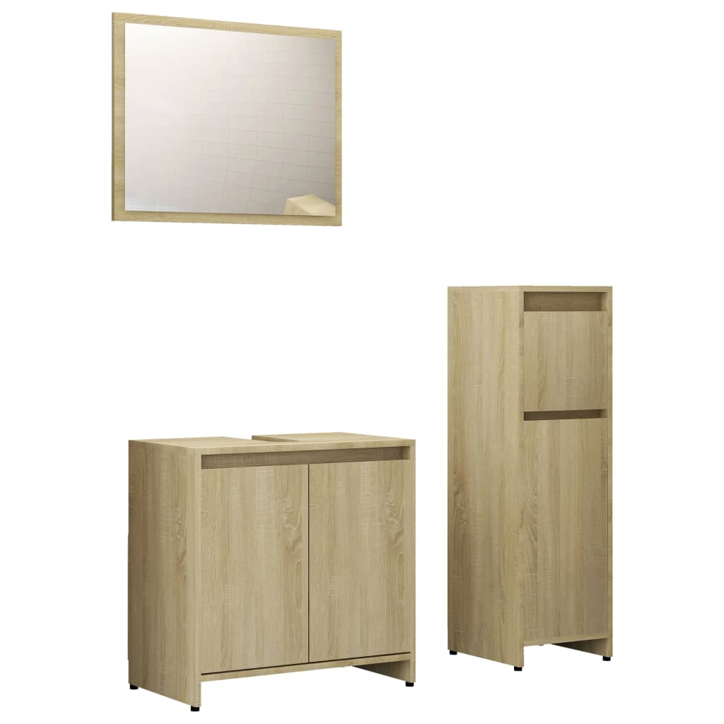 Set Mobili da Bagno 3 pz Rovere Sonoma in Truciolato 3056928