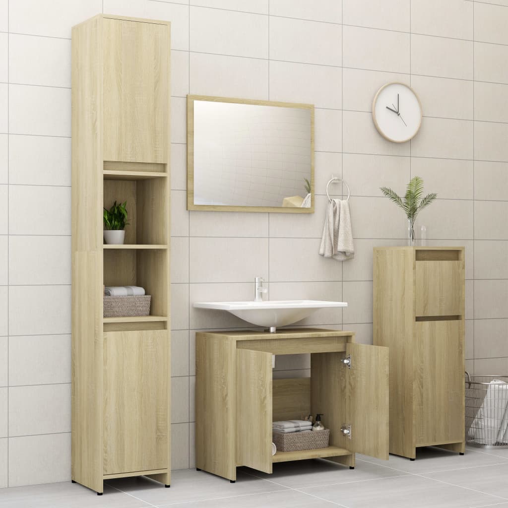 Set Mobili da Bagno 3 pz Rovere Sonoma in Truciolato 3056928