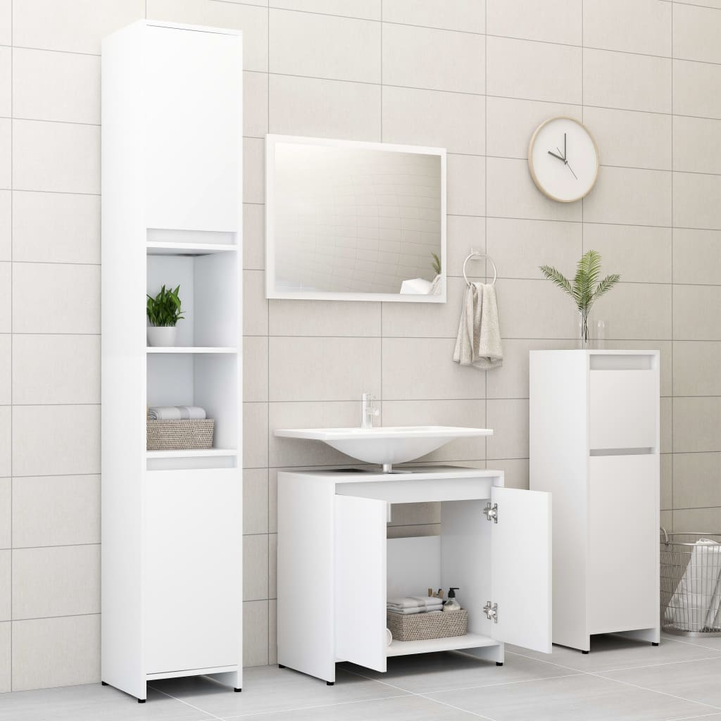 Set Mobili da Bagno 3 pz Bianco in Truciolato cod mxl 42681