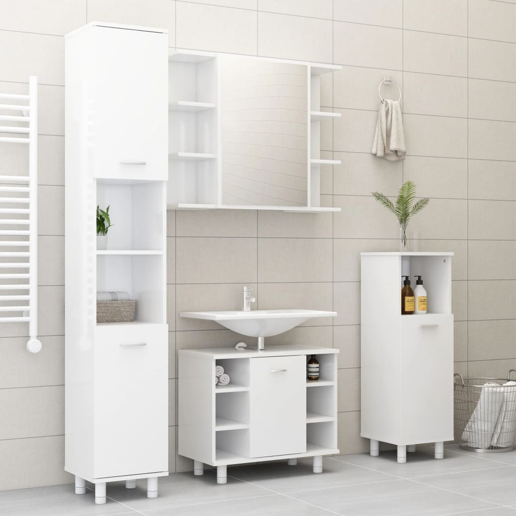 Set Mobili da Bagno 3 pz Bianco Lucido in Truciolato cod mxl 25014