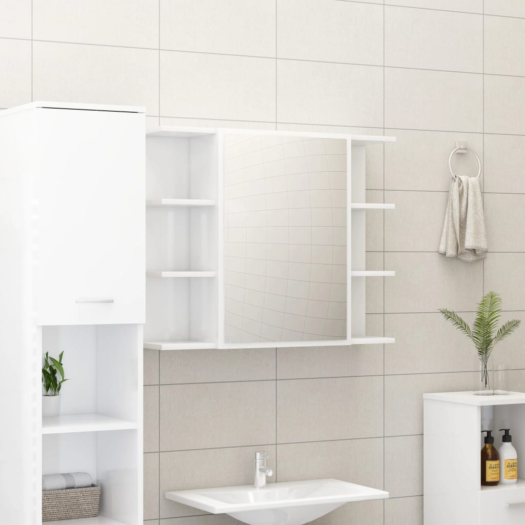 Set Mobili da Bagno 3 pz Bianco Lucido in Truciolato 3056949