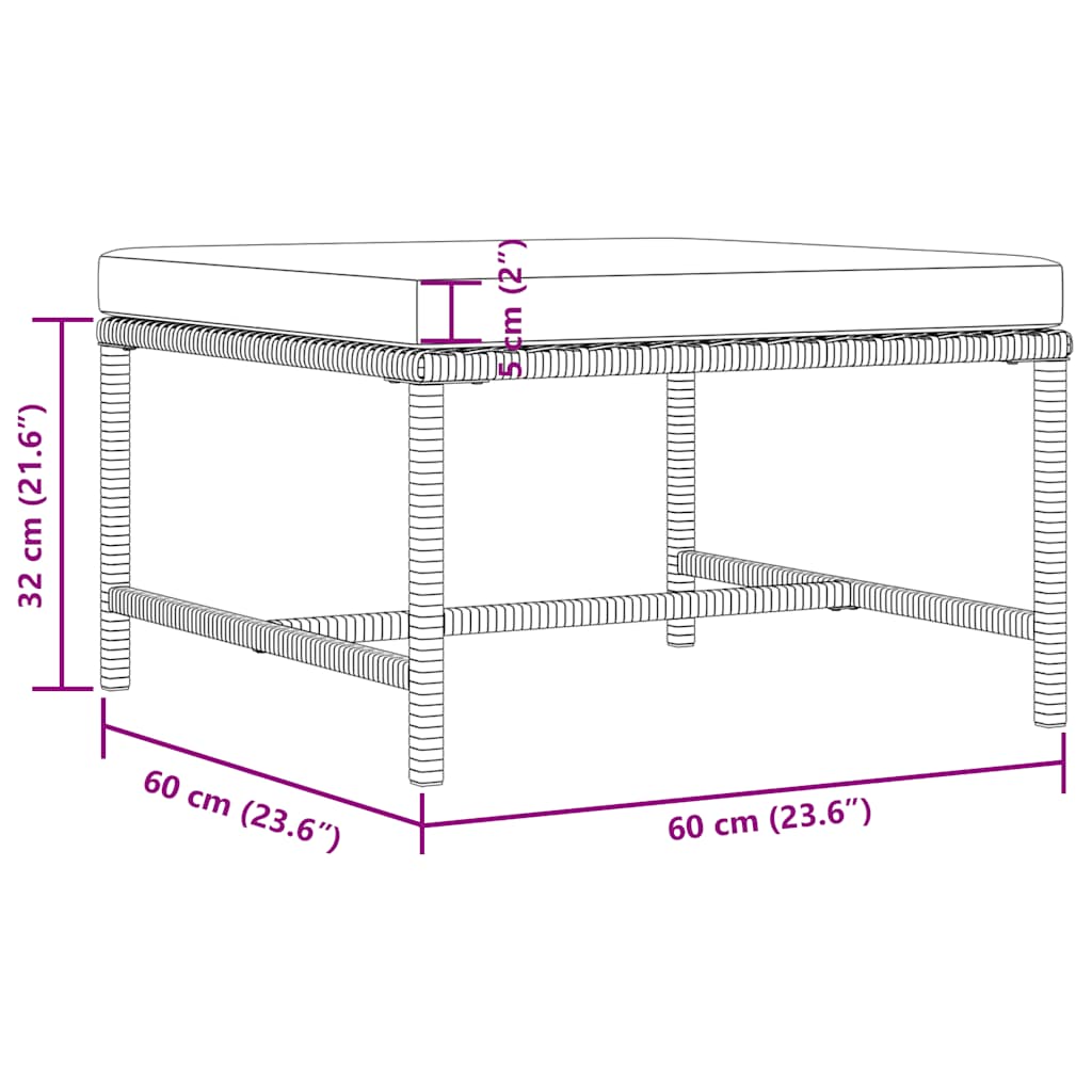 Poggiapiedi Modulare con Cuscino in Polyrattan Grigio 313495