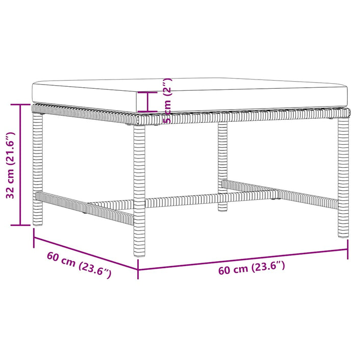 Poggiapiedi Modulare con Cuscino in Polyrattan Grigio 313495