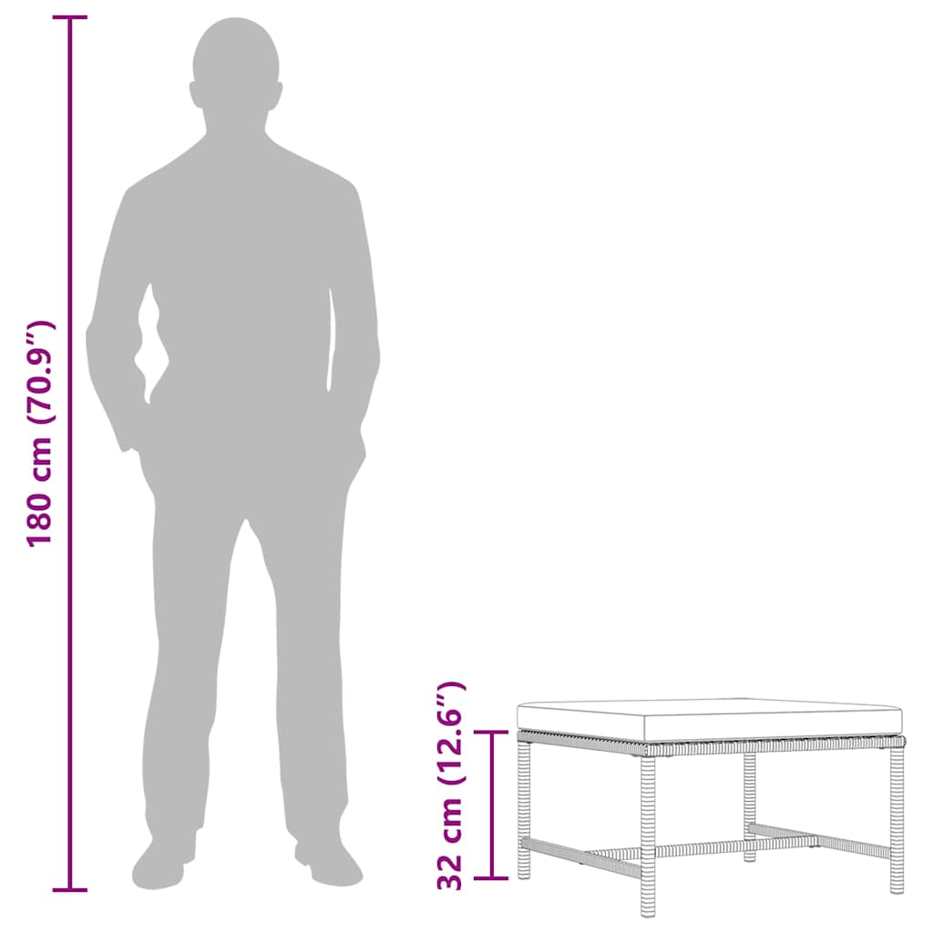 Poggiapiedi Modulare con Cuscino in Polyrattan Grigio 313495
