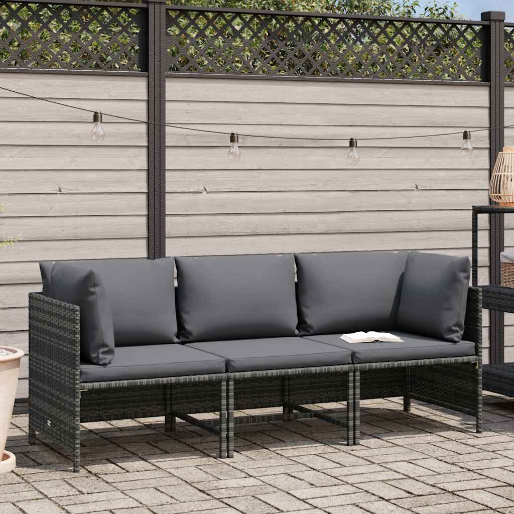 Divano da Giardino a 3 Posti con Cuscini in Polyrattan Grigio 313499