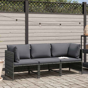 Divano da Giardino a 3 Posti con Cuscini in Polyrattan Grigio 313499