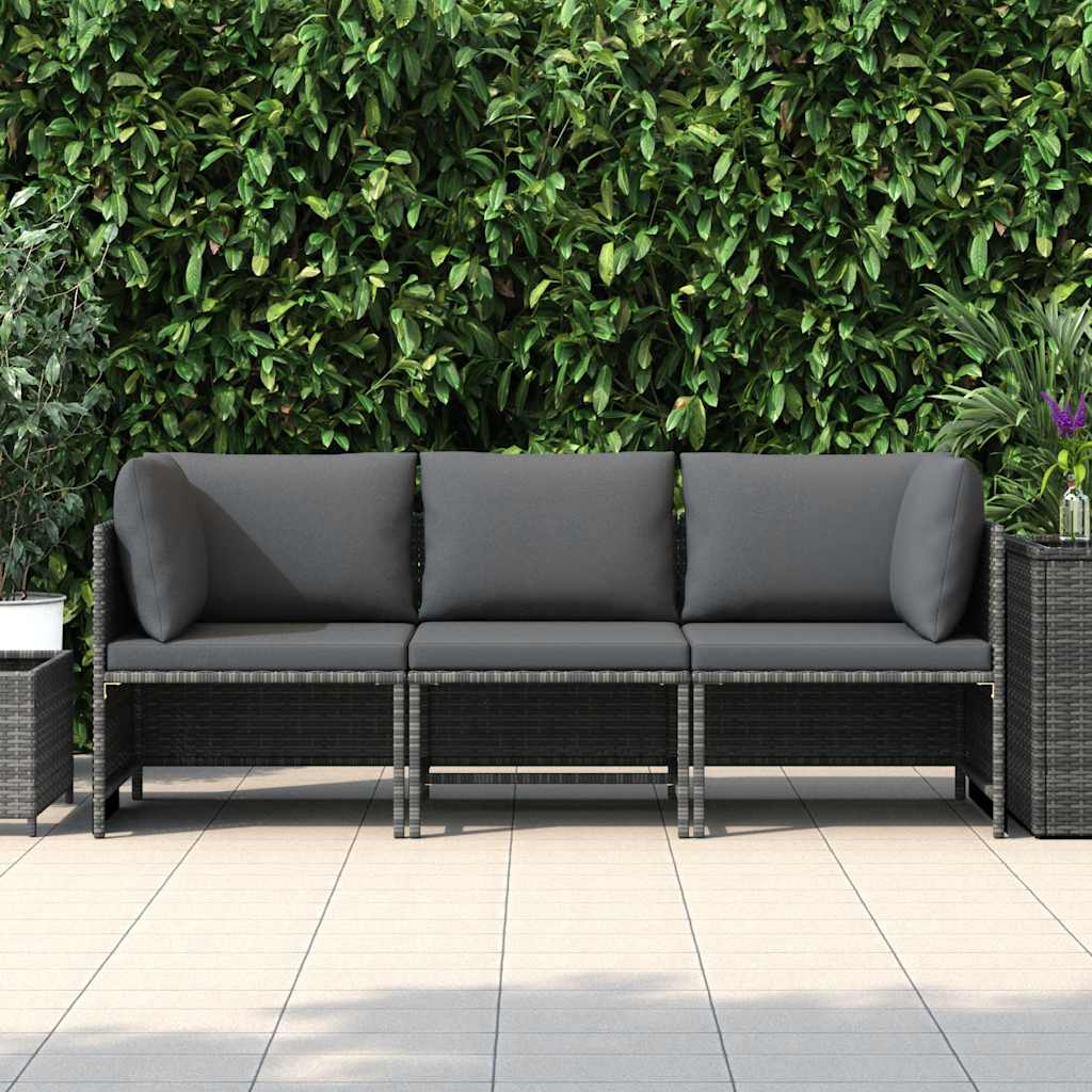 Divano da Giardino a 3 Posti con Cuscini in Polyrattan Grigio 313499
