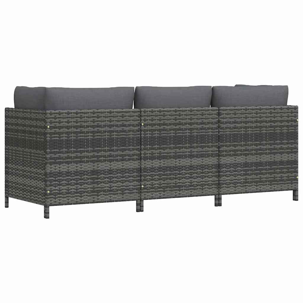 Divano da Giardino a 3 Posti con Cuscini in Polyrattan Grigio 313499