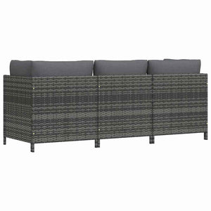 Divano da Giardino a 3 Posti con Cuscini in Polyrattan Grigio 313499