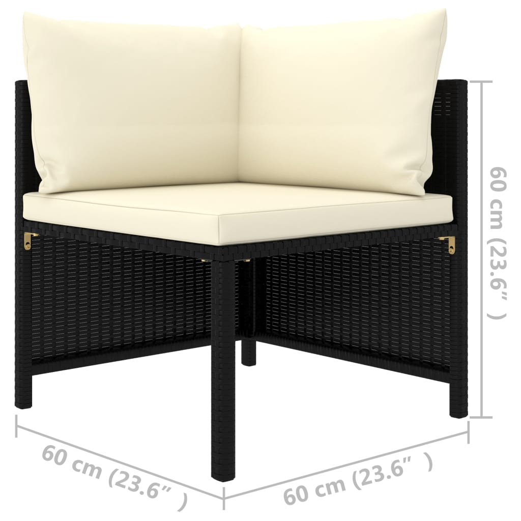 Divano ad Angolo Modulare con Cuscini in Polyrattan Nero 313507