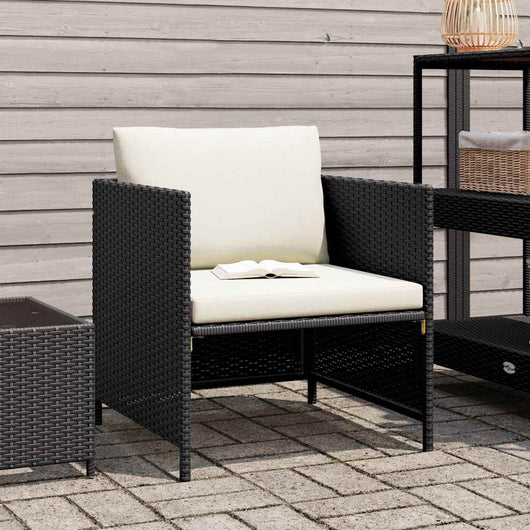 Poltrona da Giardino con Cuscini-Sedia da giardino in Polyrattan Nero