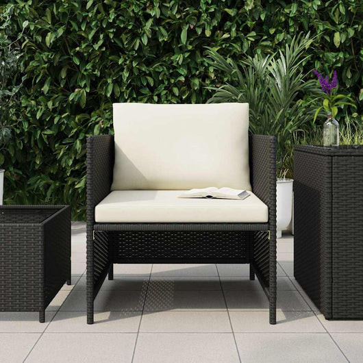 Poltrona da Giardino con Cuscini-Sedia da giardino in Polyrattan Nero