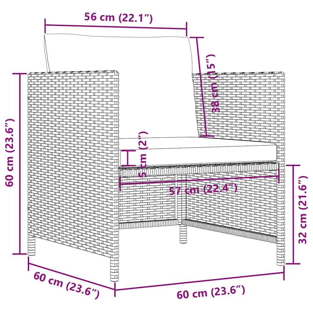 Poltrona da Giardino con Cuscini in Polyrattan Nero 313510