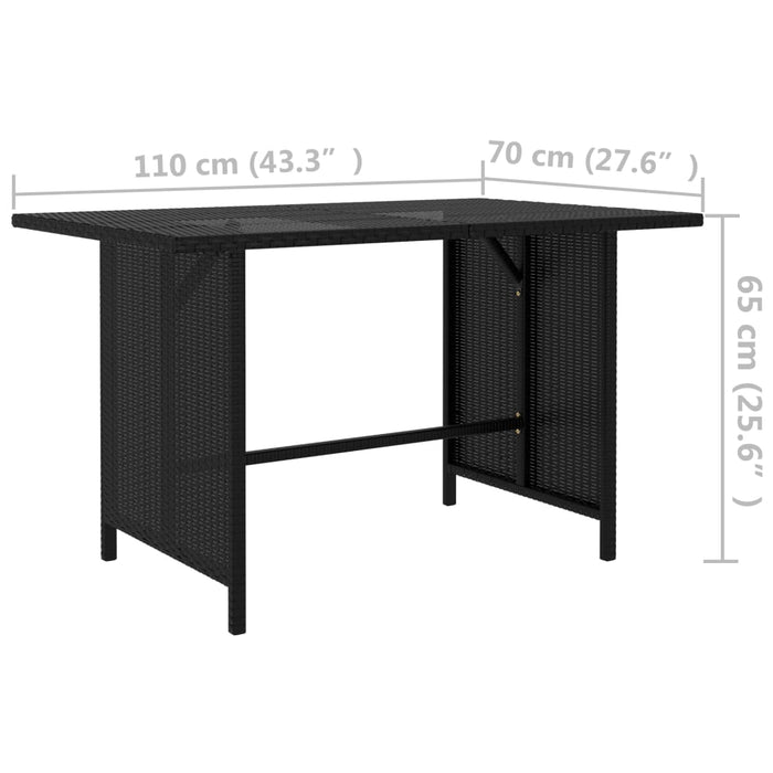 Tavolo da Pranzo da Giardino Nero 110x70x65 cm in Polyrattan cod mxl 74478