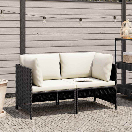 Divano da Giardino a 2 Posti con Cuscini Nero in Polyrattan 313512