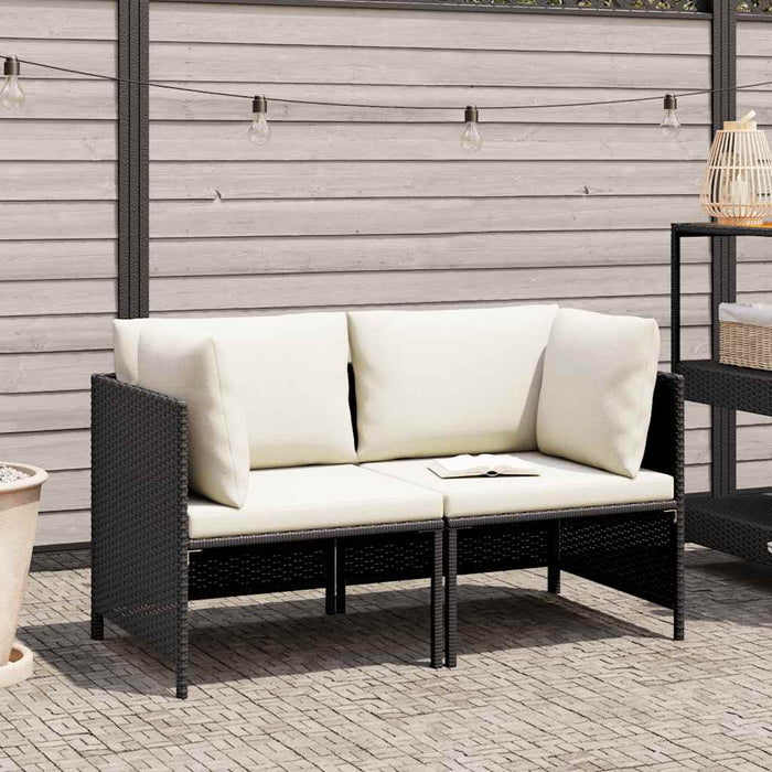 Divano da Giardino a 2 Posti con Cuscini Nero in Polyrattan 313512